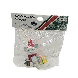 NEW Vtg Seasonal Shop Mouse Santa Hat Present Lantern Christmas Ornament CL54